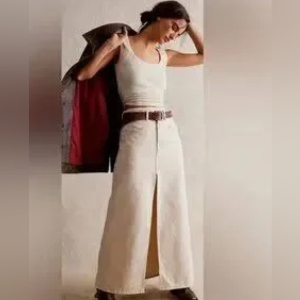 Free People We The Free Come As You Are Denim Maxi Skirt NWT Wisp Ivory Sz 8 - Picture 4 of 7